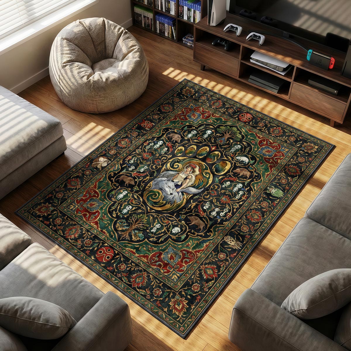 Princess Mononoke themed area rug for home decor fans