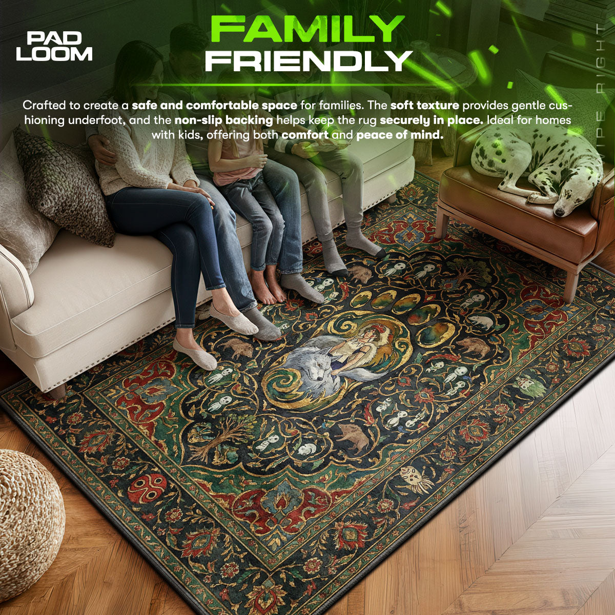 Princess area rug showing full home decor artwork