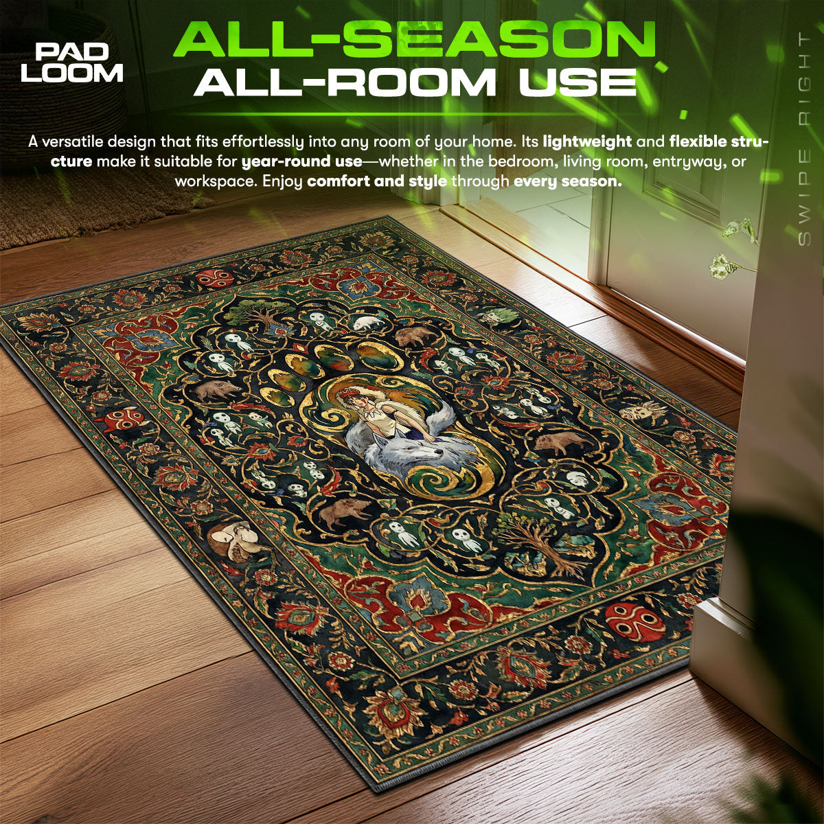 Princess Mononoke Wolf Paw Ghibli Chair fan rug — premium quality print
