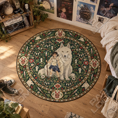 Princess Mononoke Wolf Round Rug - Studio Ghibli Chair Mat