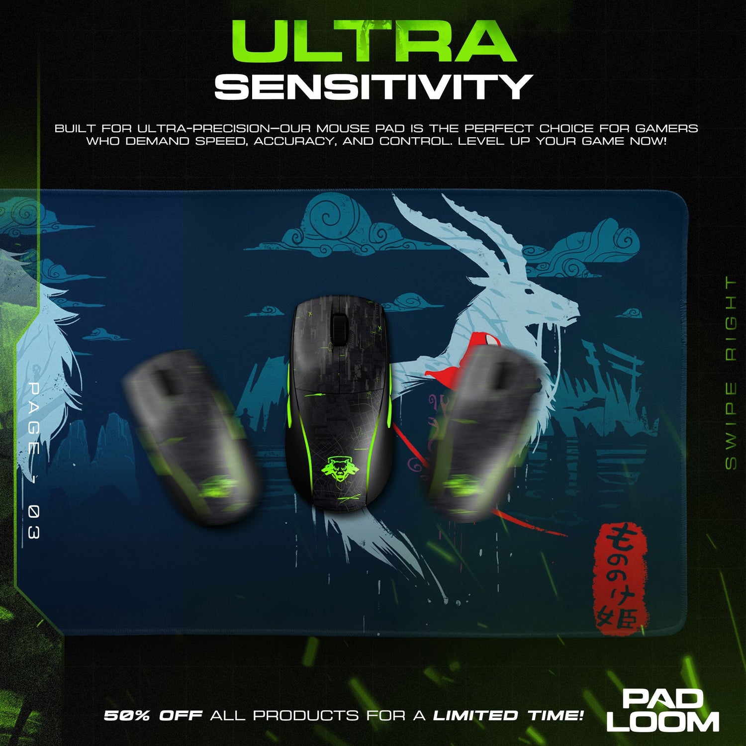 Princess Mononoke Wolf Spirit Mouse Pad, Anime Desk Mat Padloom