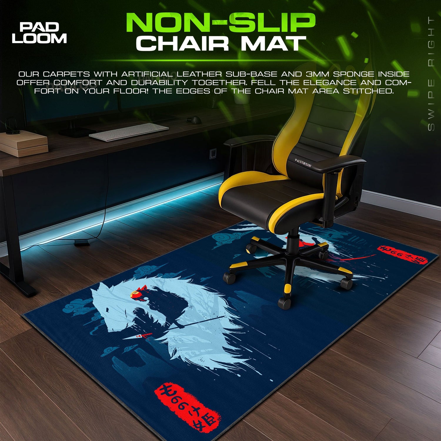 Princess Mononoke Wolf Spirit Mouse Pad, Anime Desk Mat Padloom