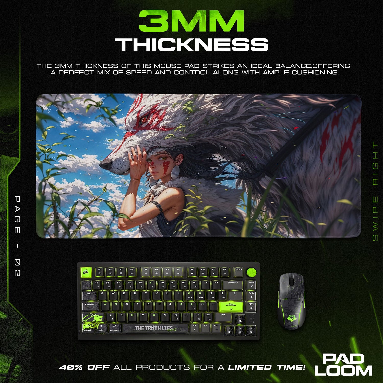 Princess Mononoke Wolf Spirit Mouse Pad, Studio Ghibli Desk Mat Padloom