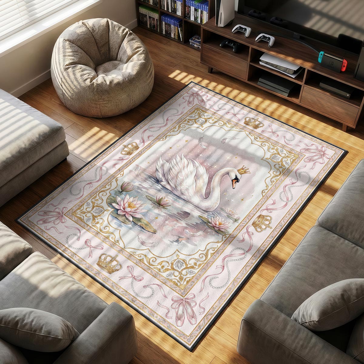 Princess Swan Crown Rug - Kids Floor Mat
