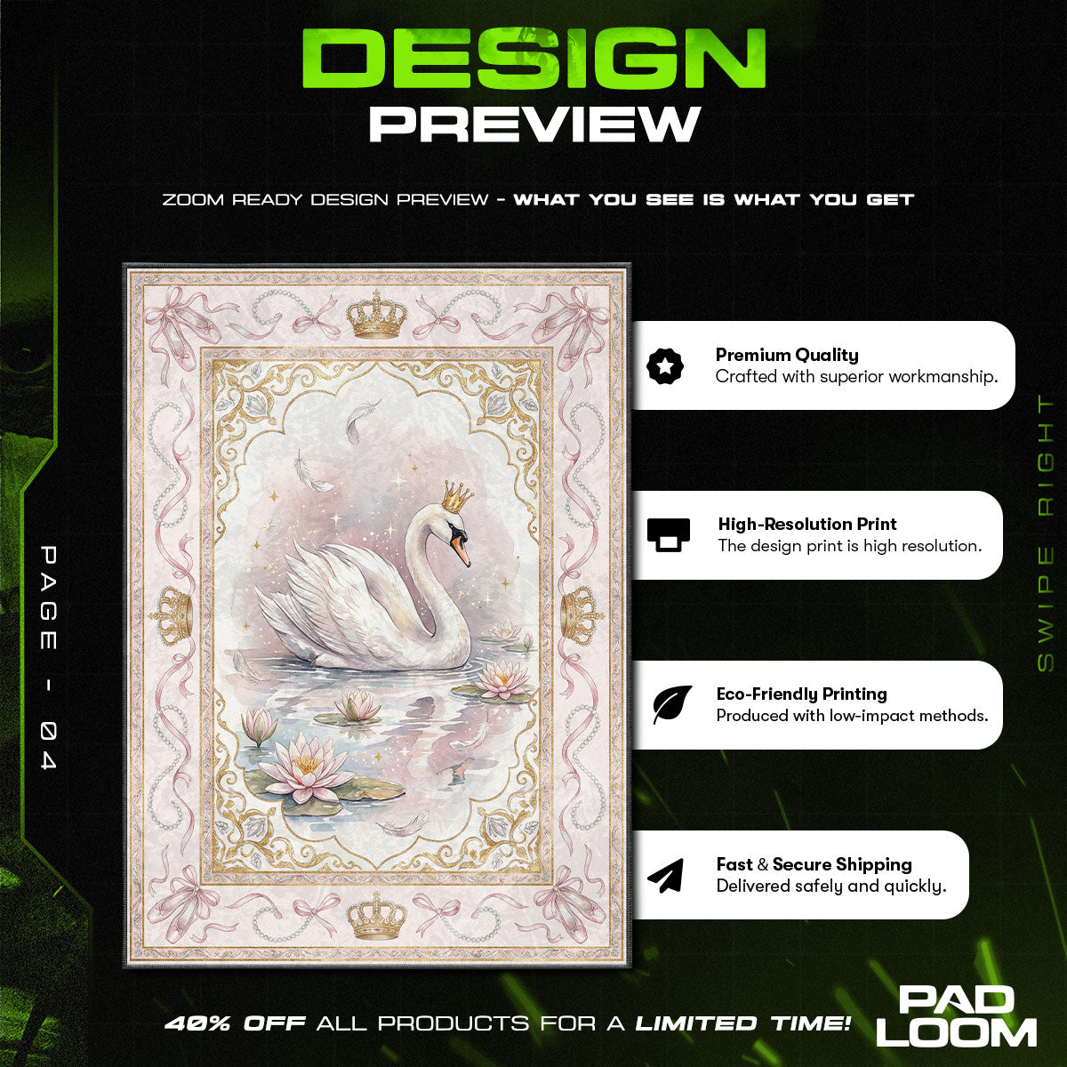 Princess Swan Crown Rug - Kids Floor Mat