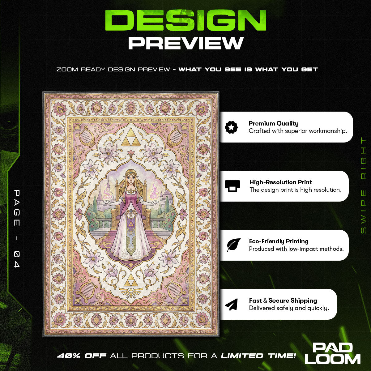 Princess Zelda Wisdom Floral Rug - Zelda Chair Mat