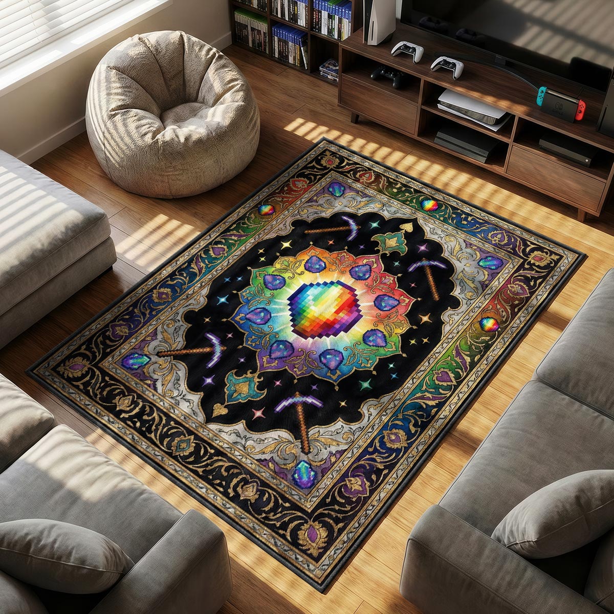 Prismatic Shard themed area rug for home decor fans