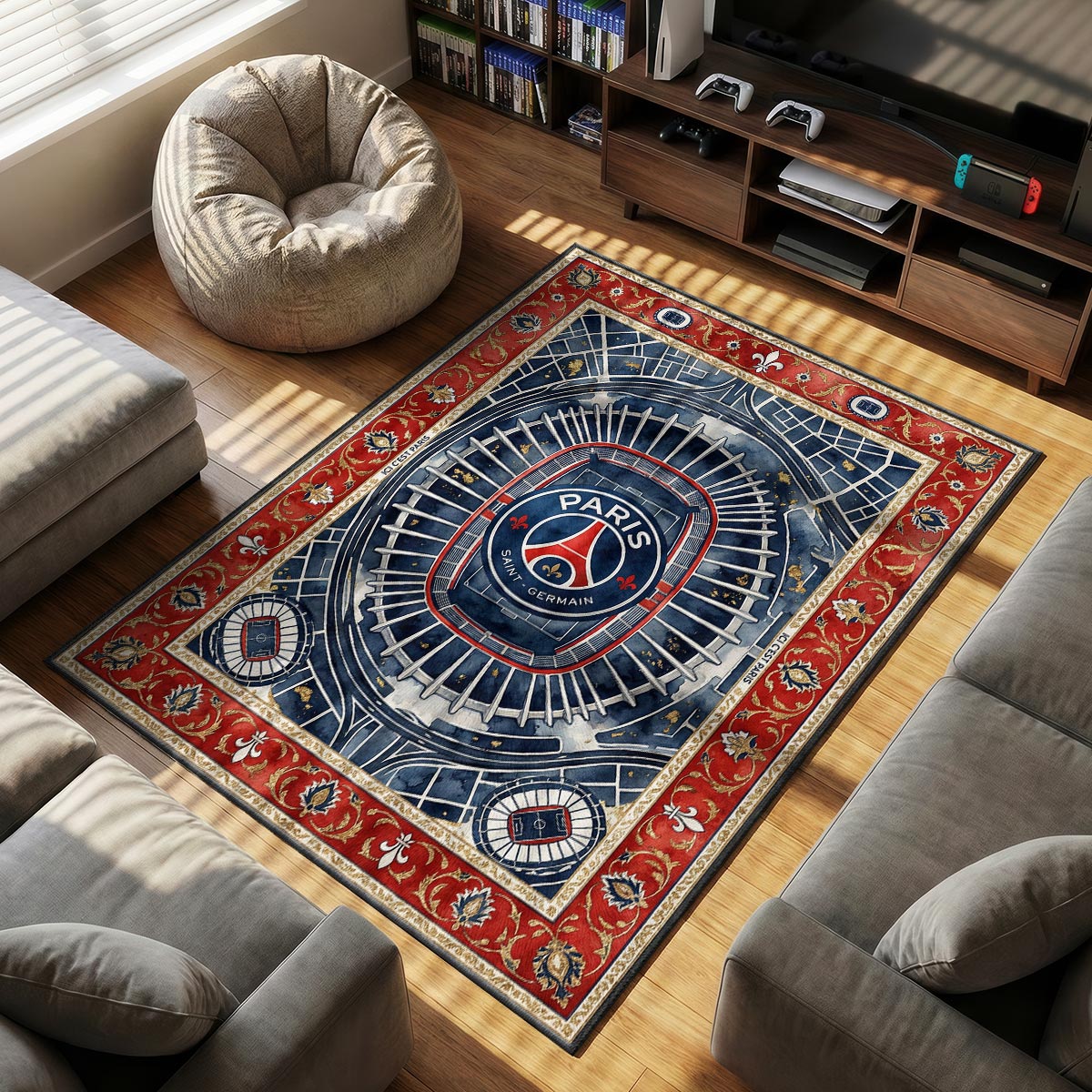 PSG Stadium themed area rug for home decor fans