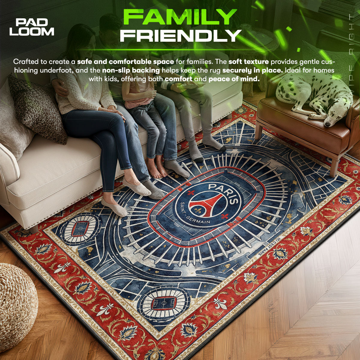 PSG area rug showing full home decor artwork