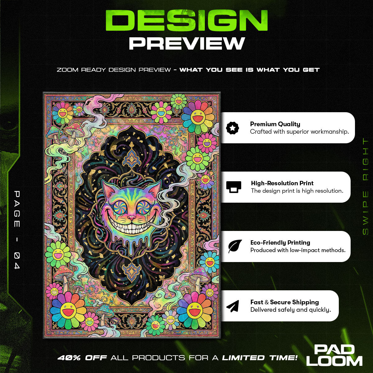 Floor character design printed on rug