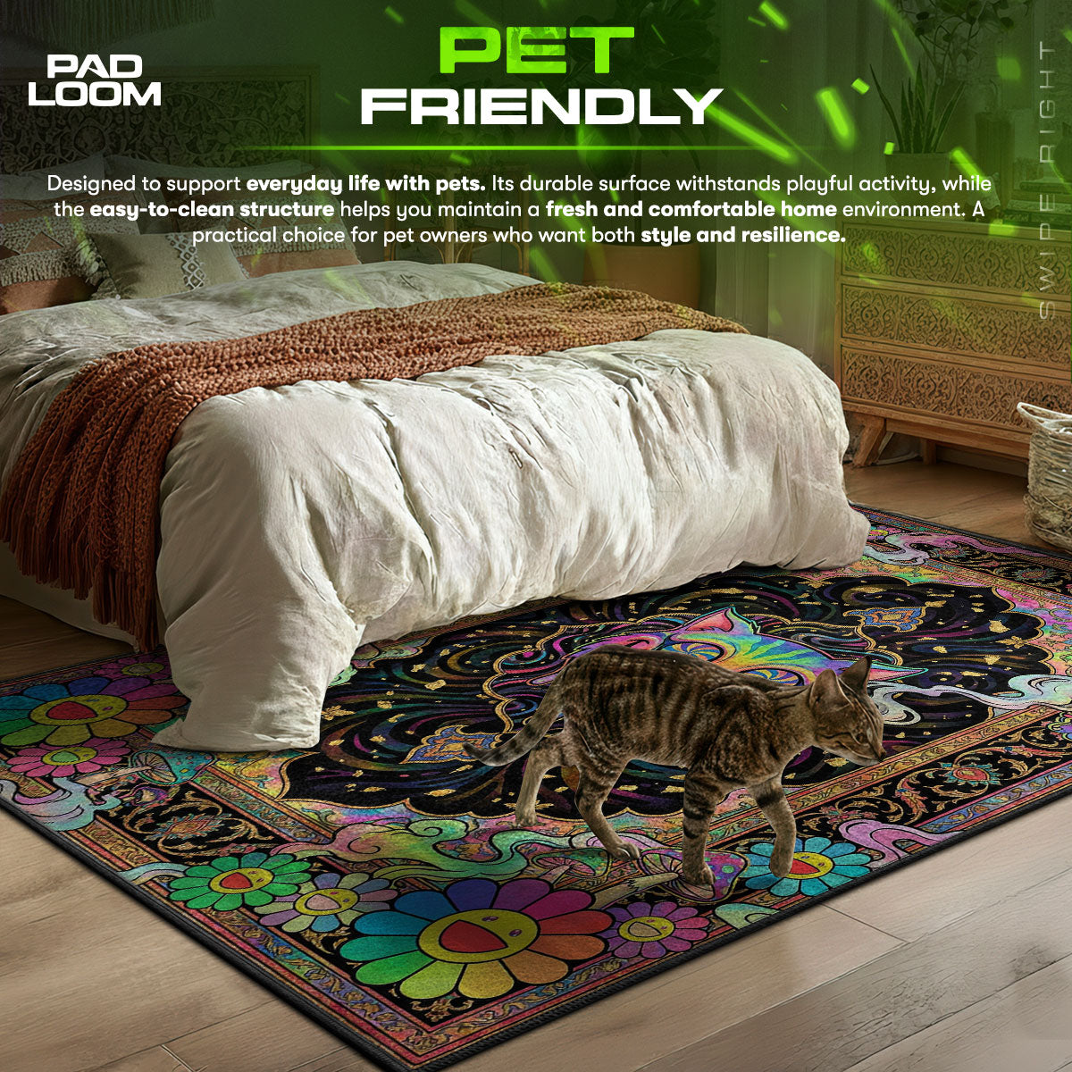 Detailed close-up of Psychedelic rug pattern