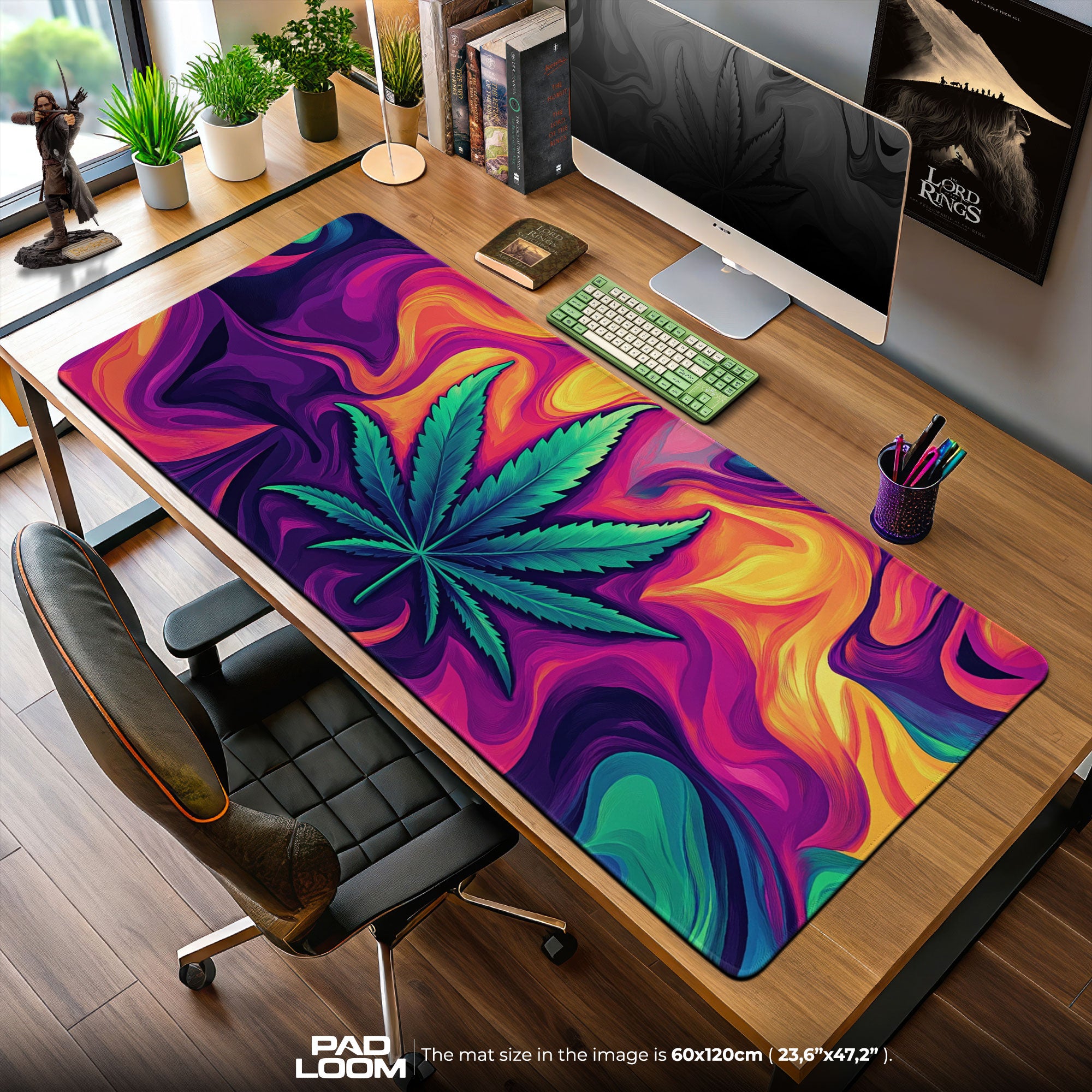 Psychedelic Leaf Mouse Pad, Trippy Art Gaming Desk Mat