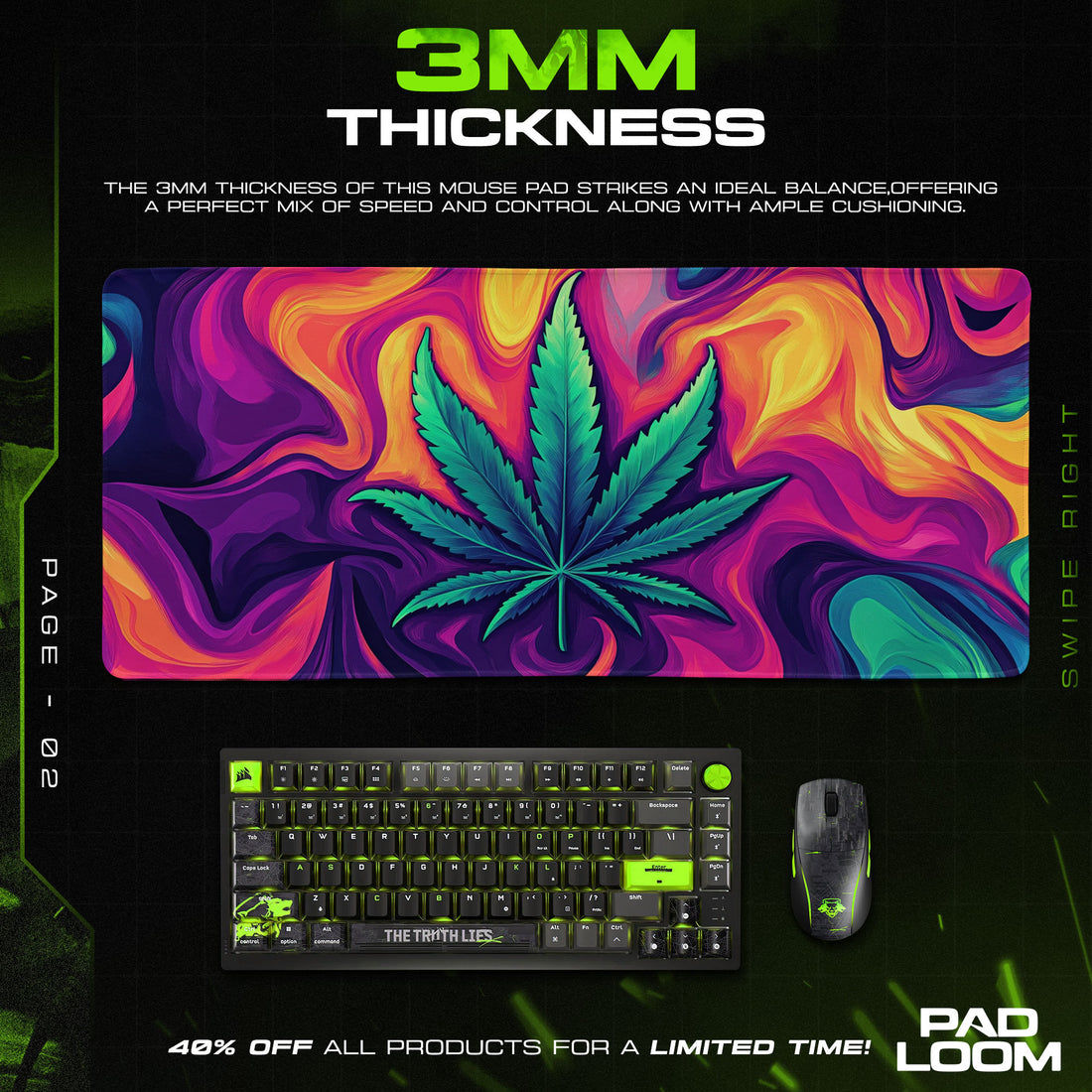Psychedelic Leaf Mouse Pad, Trippy Art Gaming Desk Mat