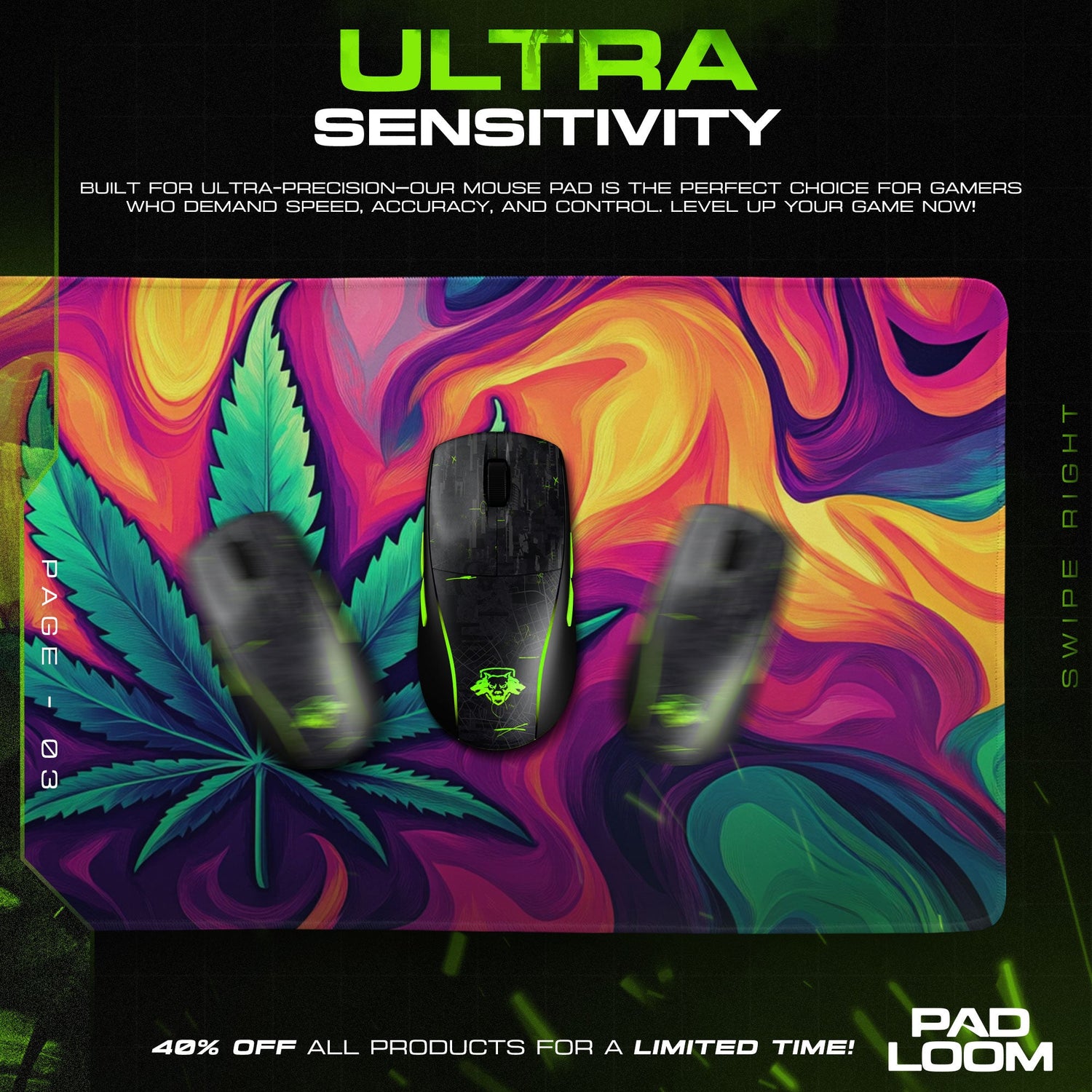 Psychedelic Leaf Mouse Pad, Trippy Art Gaming Desk Mat Padloom