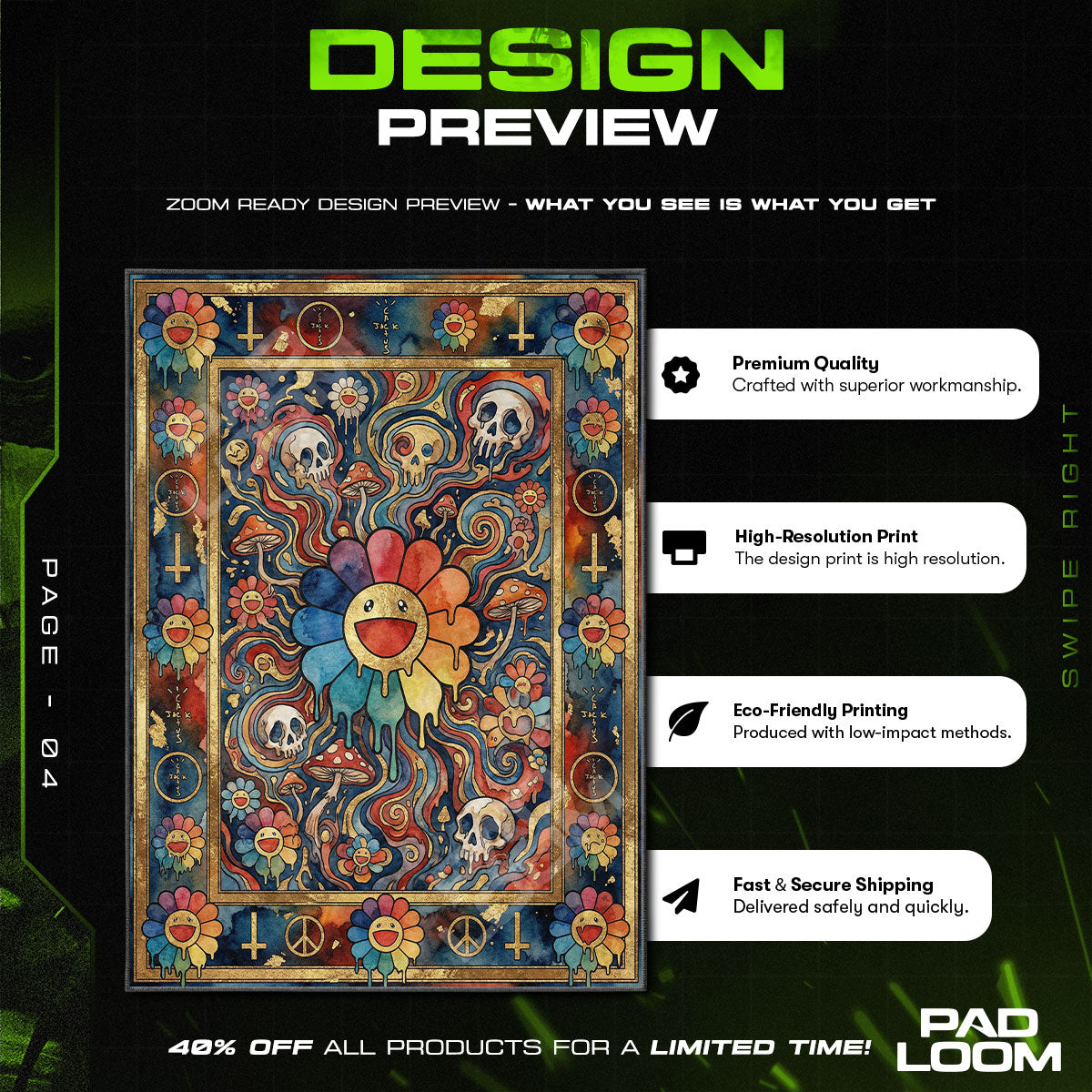 Floor character design printed on rug