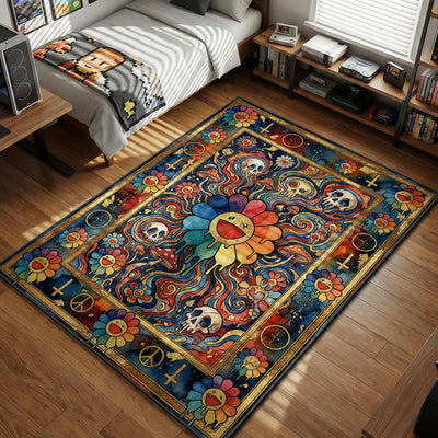 Psychedelic Murakami Melting Flower Rug - Streetwear Floor Mat