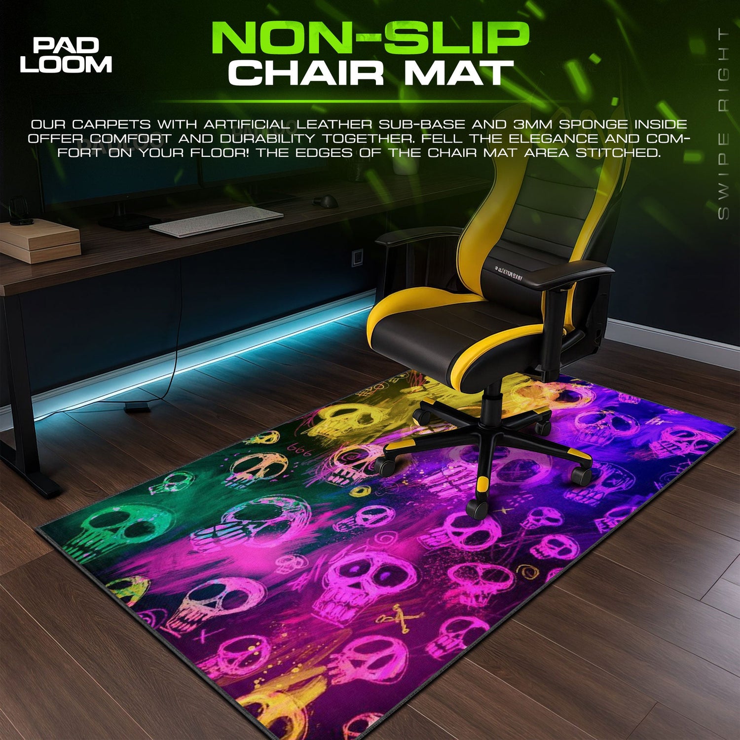 Psychedelic Skulls Mouse Pad - Neon Chaos Gaming Desk Mat Padloom