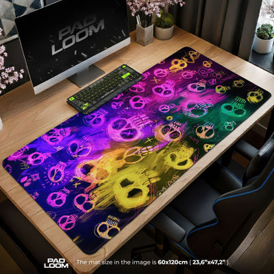 Psychedelic Skulls Mouse Pad - Neon Chaos Gaming Desk Mat