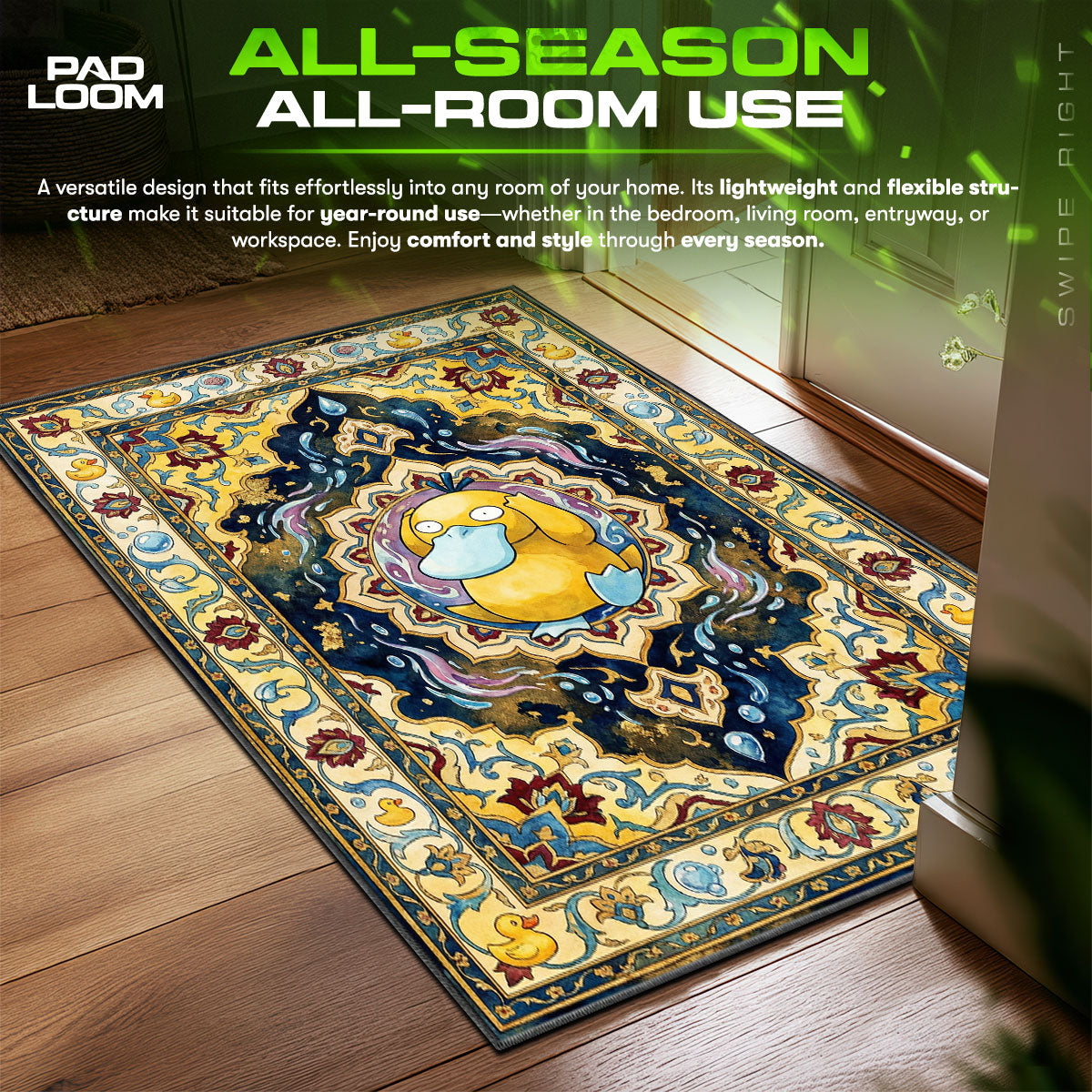 Psyduck Confused Splash Chair fan rug — premium quality print