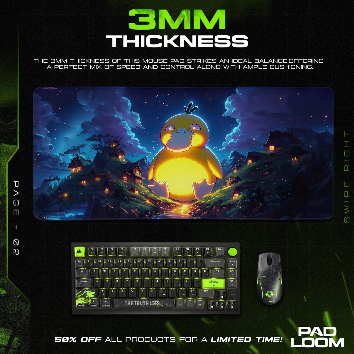 Psyduck Glow Mouse Pad, Pokémon Gaming Desk Mat Padloom