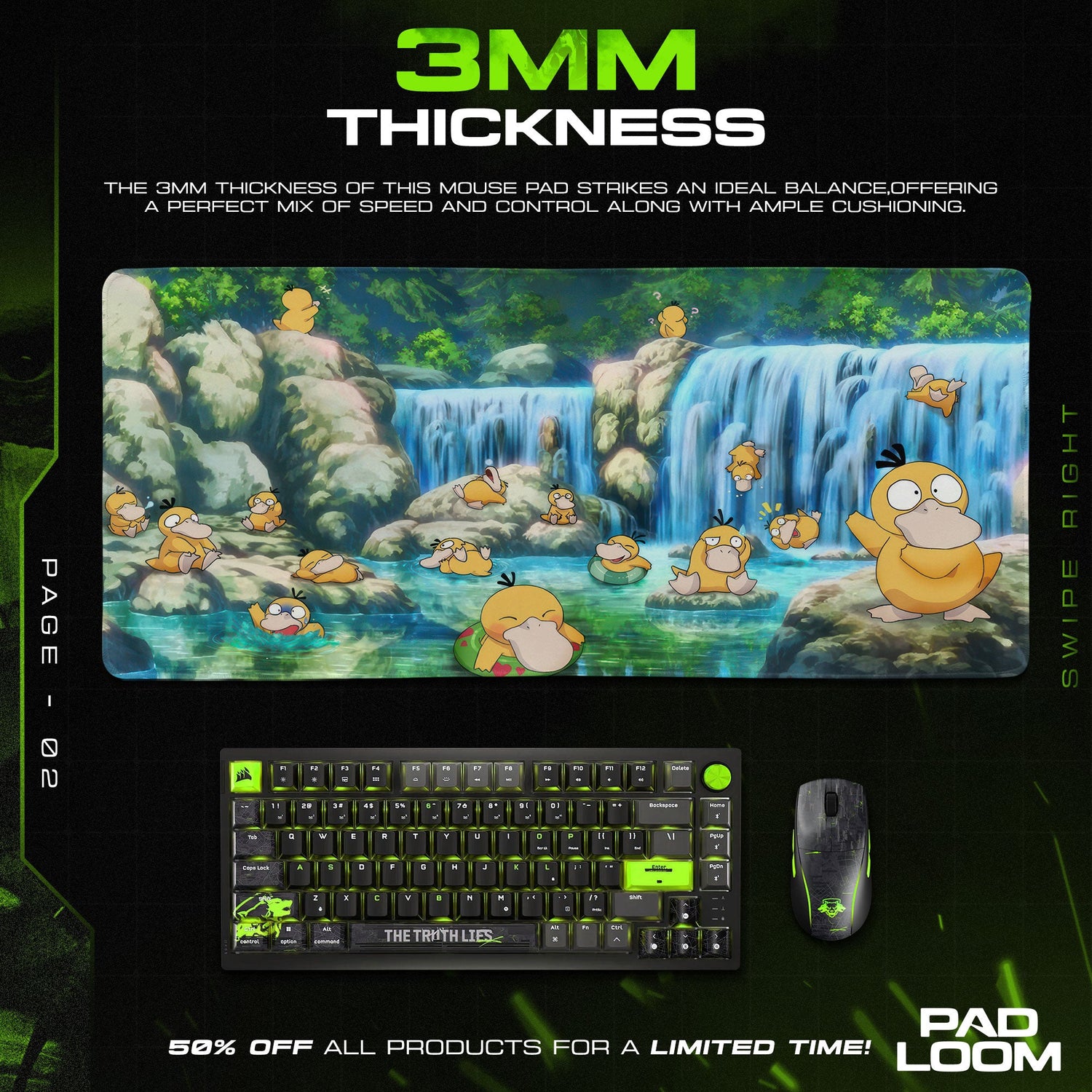 Psyduck Waterfall Mouse Pad, Pokémon Lake Desk Mat Padloom