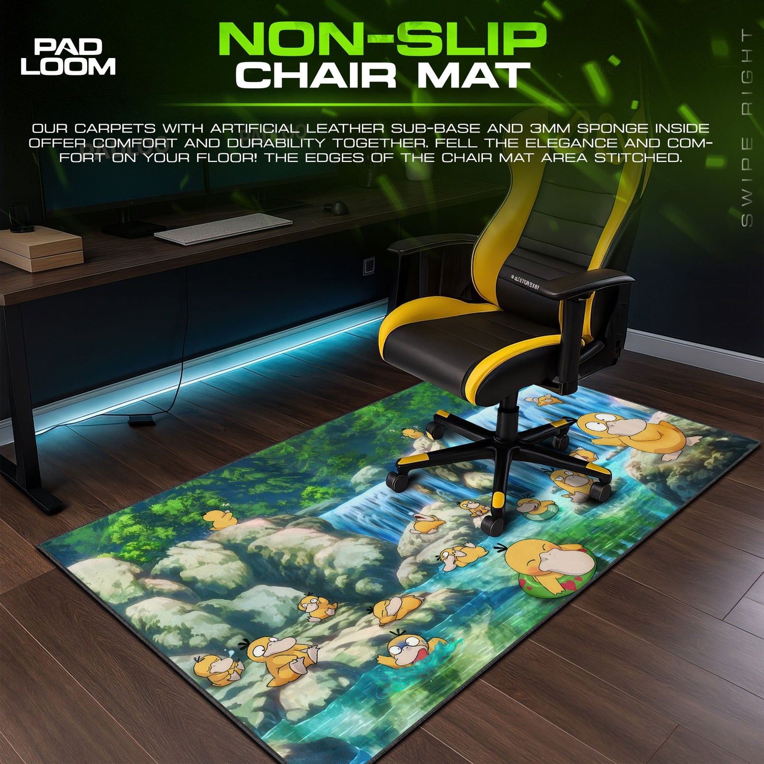 Psyduck Waterfall Mouse Pad, Pokémon Lake Desk Mat Padloom