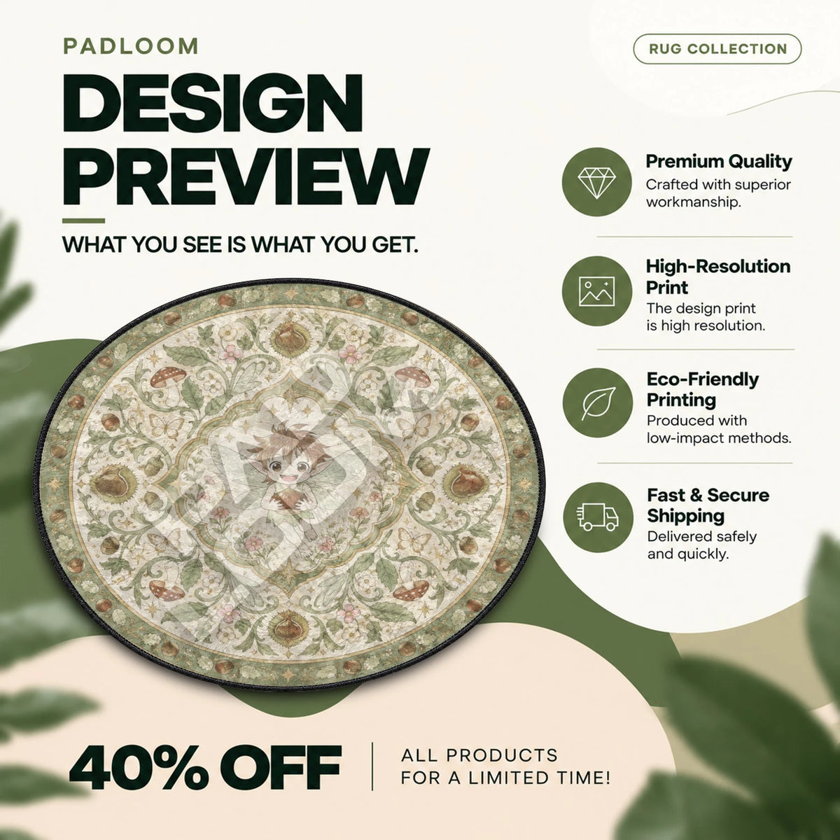 Puck Chestnut Berserk round rug full design preview