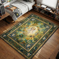 Puck flying in enchanted forest with mushrooms and acorns art nouveau style area rug and floor mat