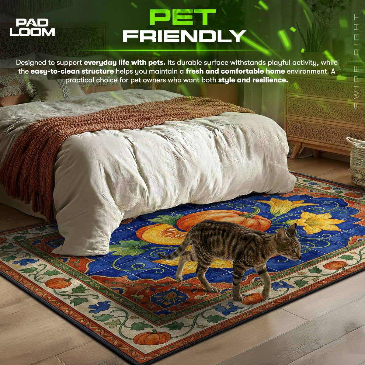 Pumpkin Harvest themed area rug for home decor fans