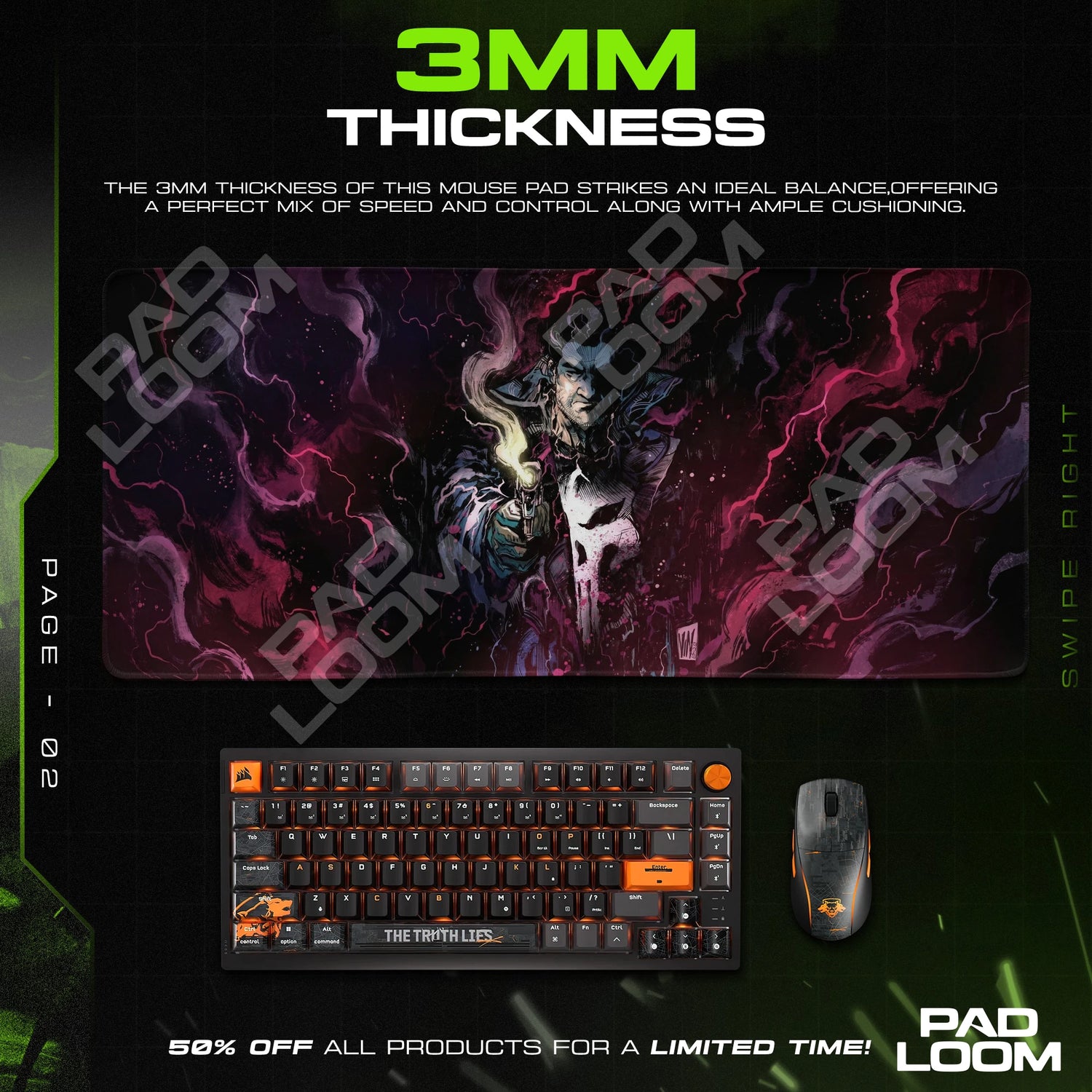 Punisher Crimson Smoke Mouse Pad - Marvel Desk Mat