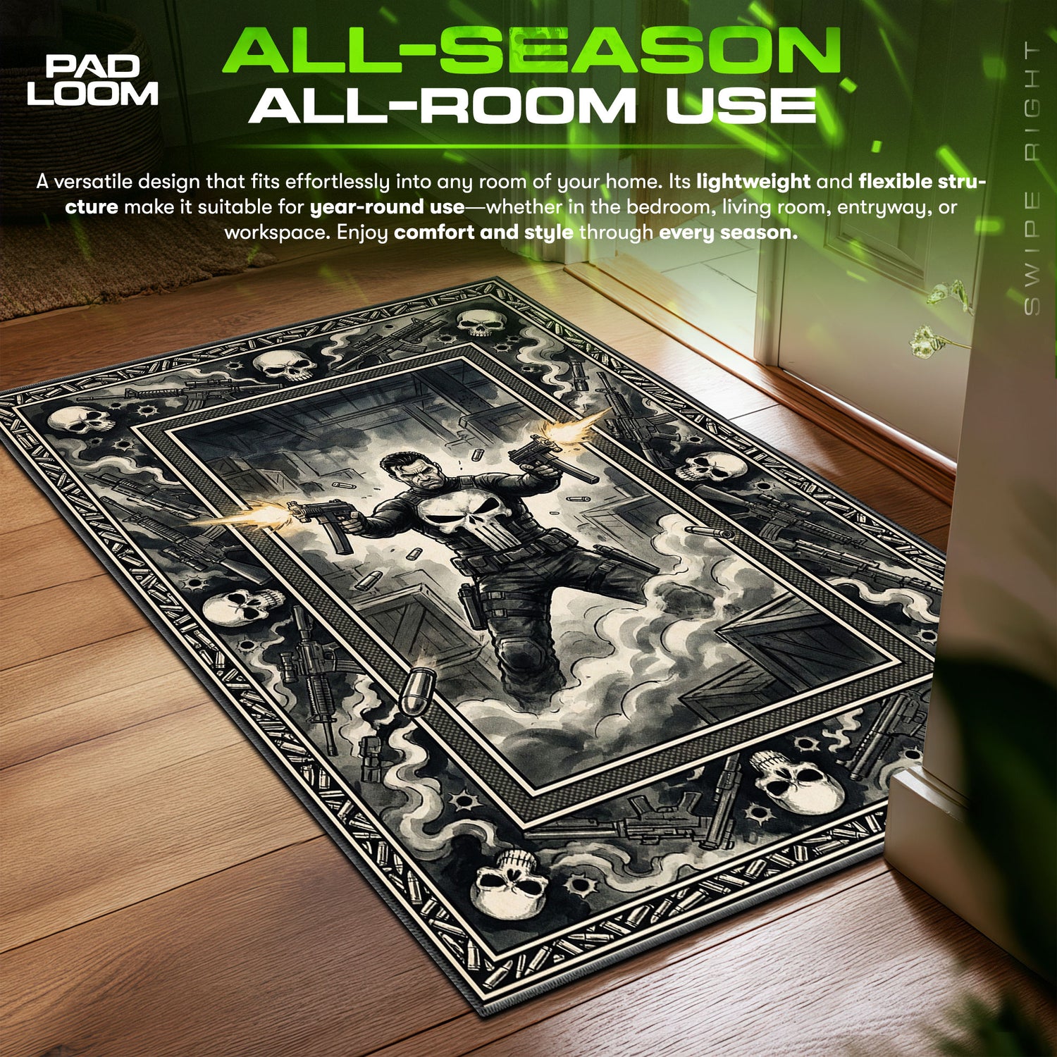 Punisher Tactical Warzone Marvel Chair fan rug — premium quality print