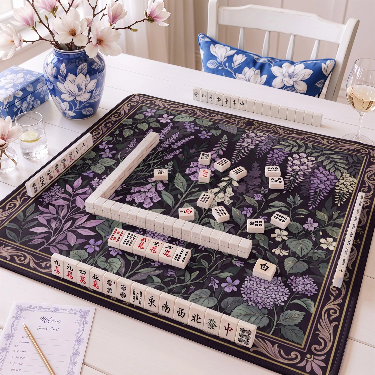 Purple Cottage Garden Mahjong Mat - Mah Jongg Mat