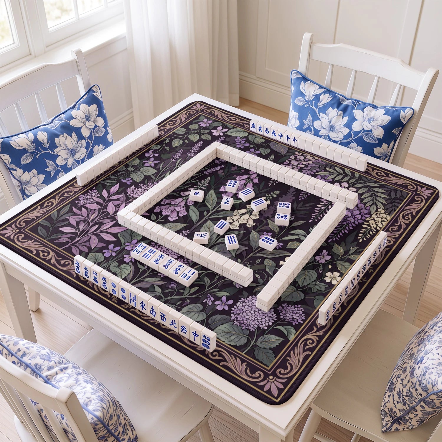 Purple Cottage Garden Mahjong Mat - Mah Jongg Mat
