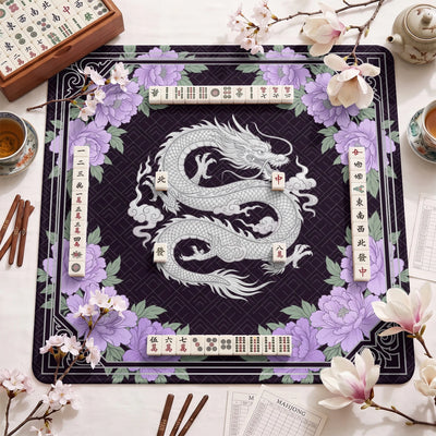 Purple Dragon Peony Mahjong Mat - Mah Jongg Mat
