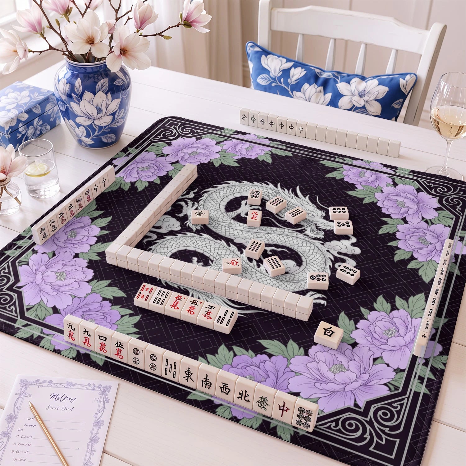 Purple Dragon Peony mahjong mat – M (60x60 cm) and L (81x81 cm) sizes