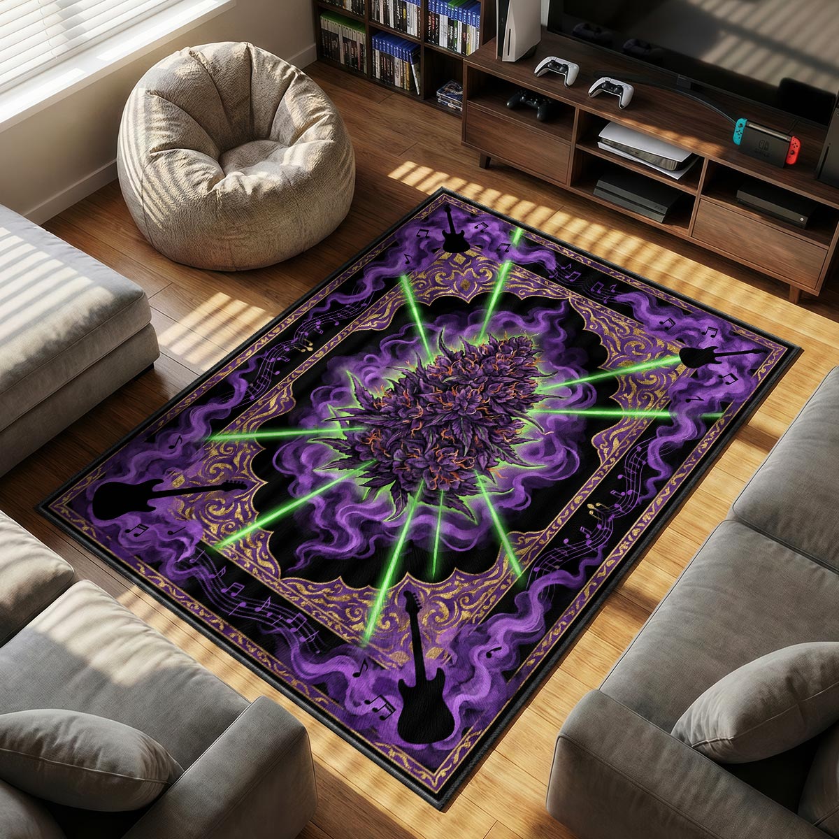 Purple Haze themed area rug for home decor fans