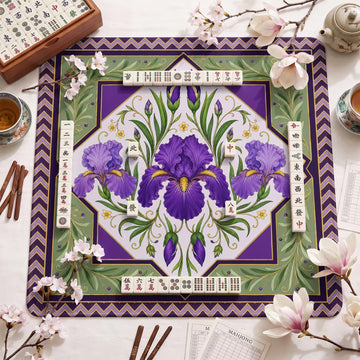 Purple Iris Mahjong Mat – neoprene mah jongg table mat