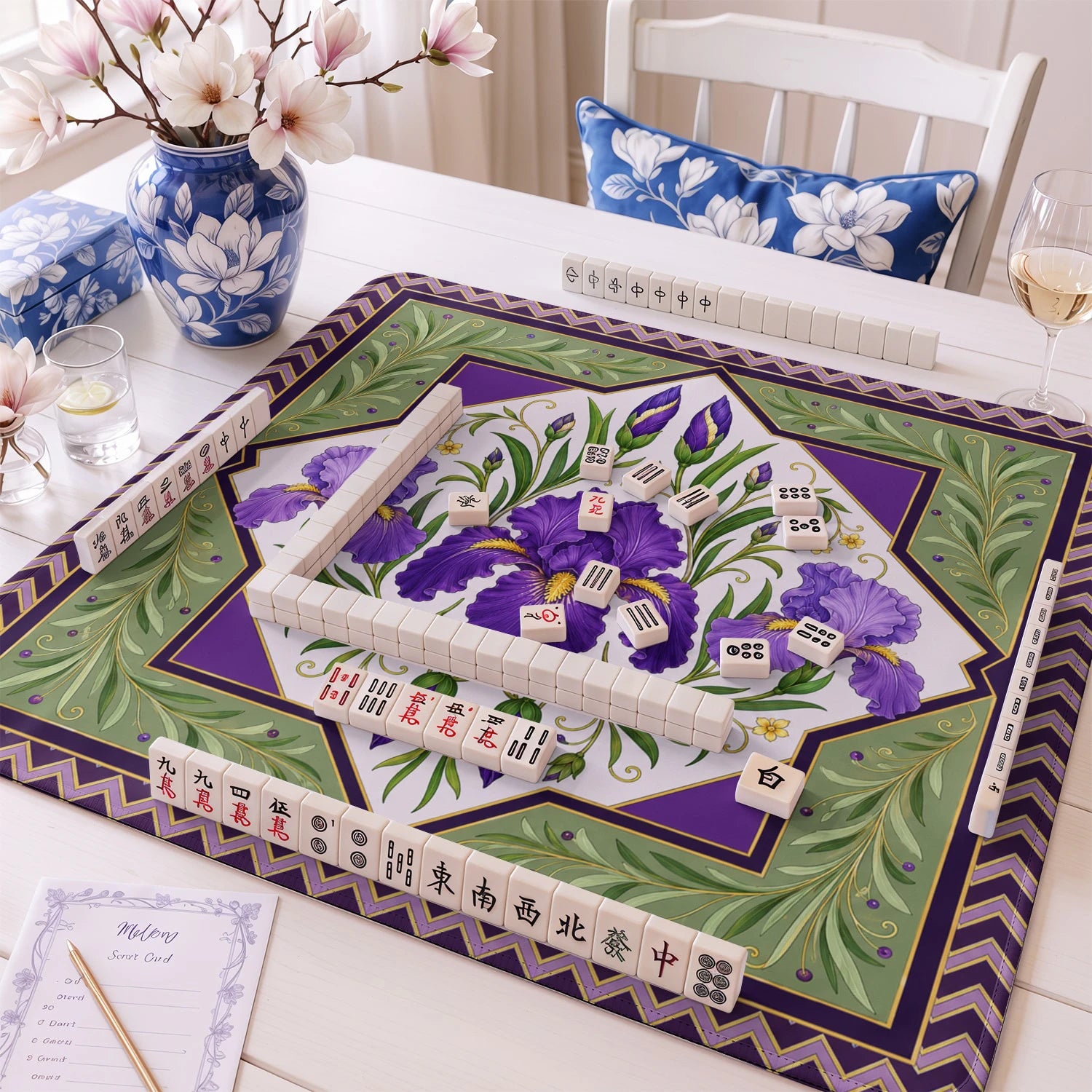 Purple Iris mahjong mat – M (60x60 cm) and L (81x81 cm) sizes
