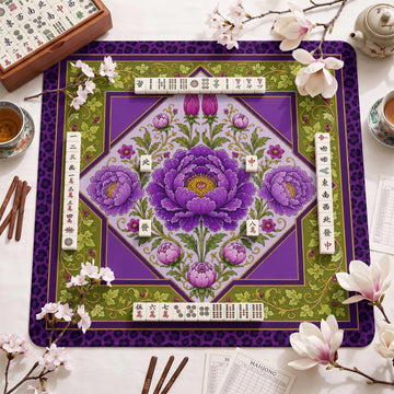 Purple Peony Mahjong Mat - Mah Jongg Table Mat