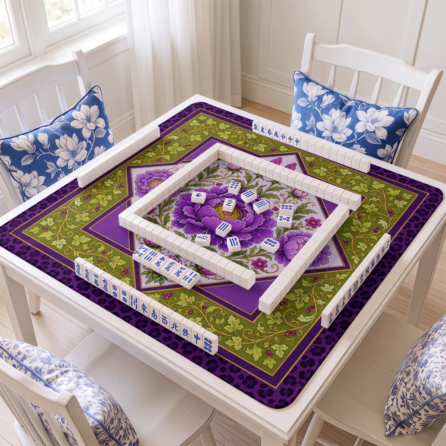 Purple Peony Mahjong Mat - Mah Jongg Table Mat
