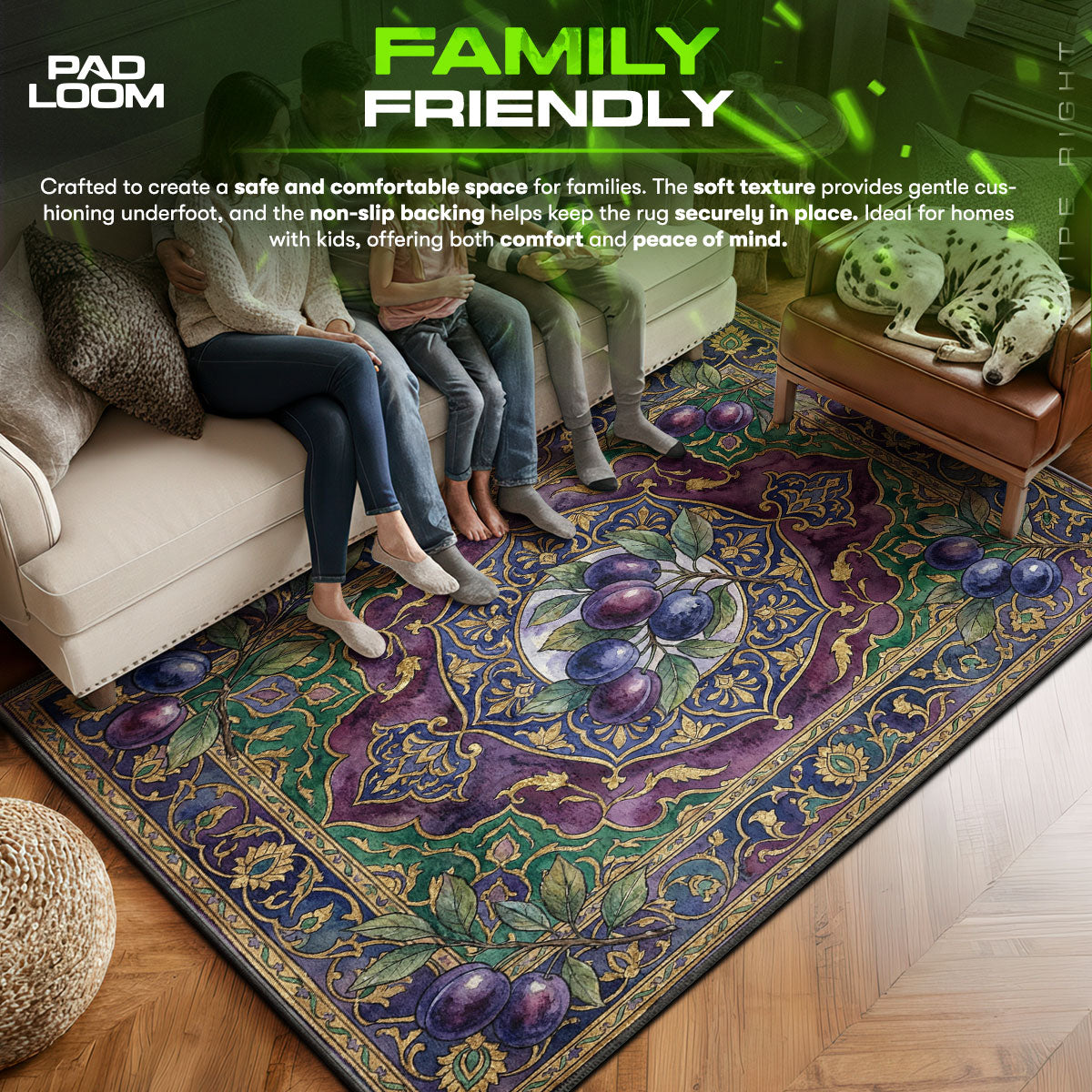 Floor character design printed on rug