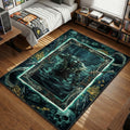 Pyke holding bone skewer with shark jaws and fish skeletons in deep sea horror style gaming area rug and floor mat