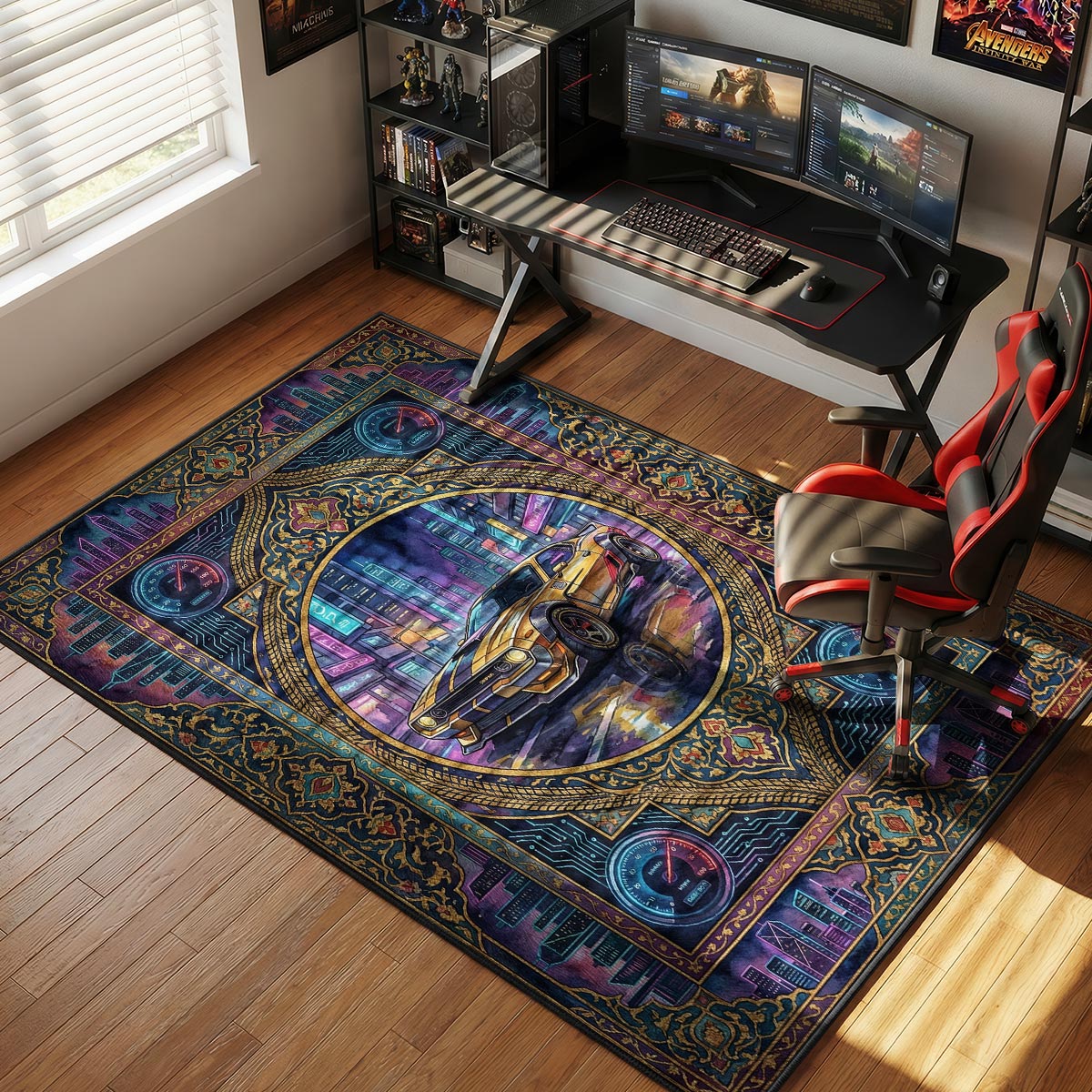 Cyperpunk Rug Quadra Turbo-R Neon Drift Rug - Cyberpunk 2077 Chair Mat – Padloom