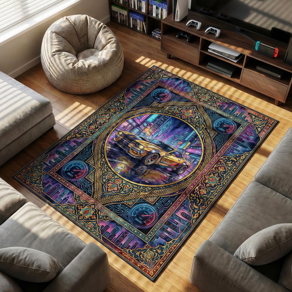 Quadra Turbo-R Neon Drift Rug - Cyberpunk 2077 Chair Mat