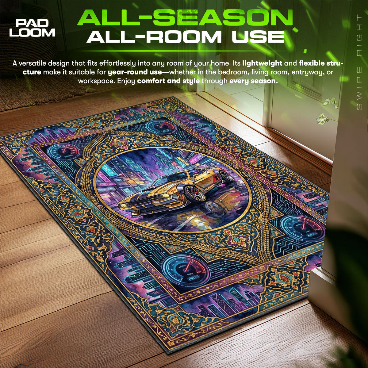 Quadra Turbo-R Neon Drift Rug - Cyberpunk 2077 Chair Mat