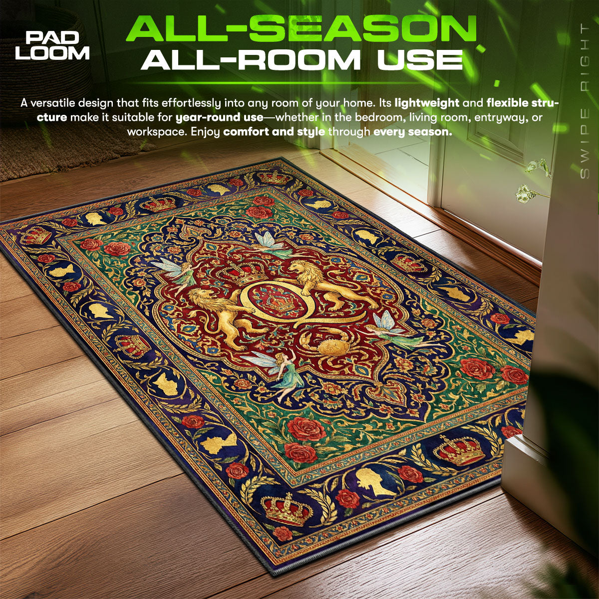 Detailed close-up of Queen rug pattern