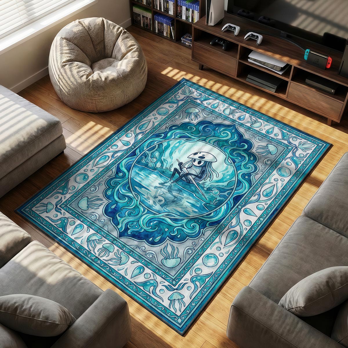 Quirrel Blue themed area rug for home decor fans