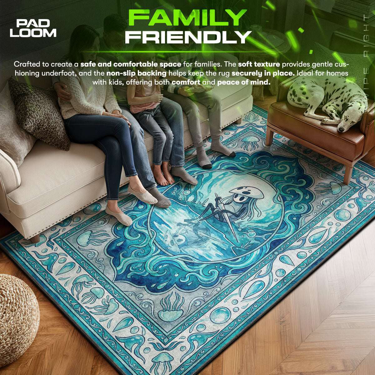 Quirrel area rug showing full home decor artwork