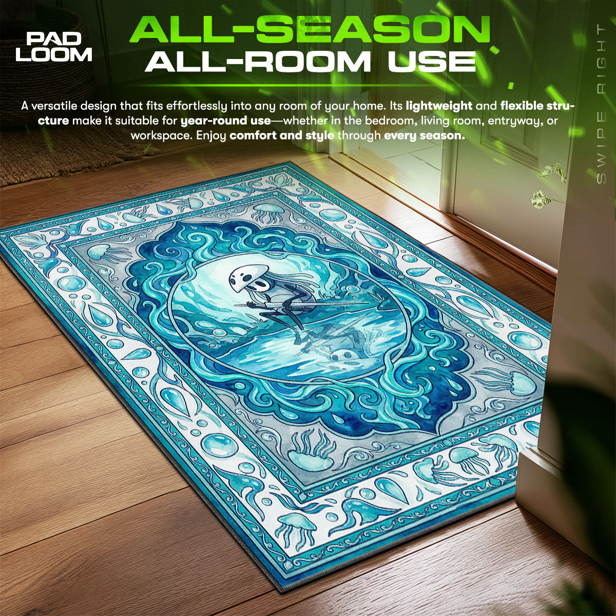 Quirrel Blue Lake Hollow Knight Chair fan rug — premium quality print