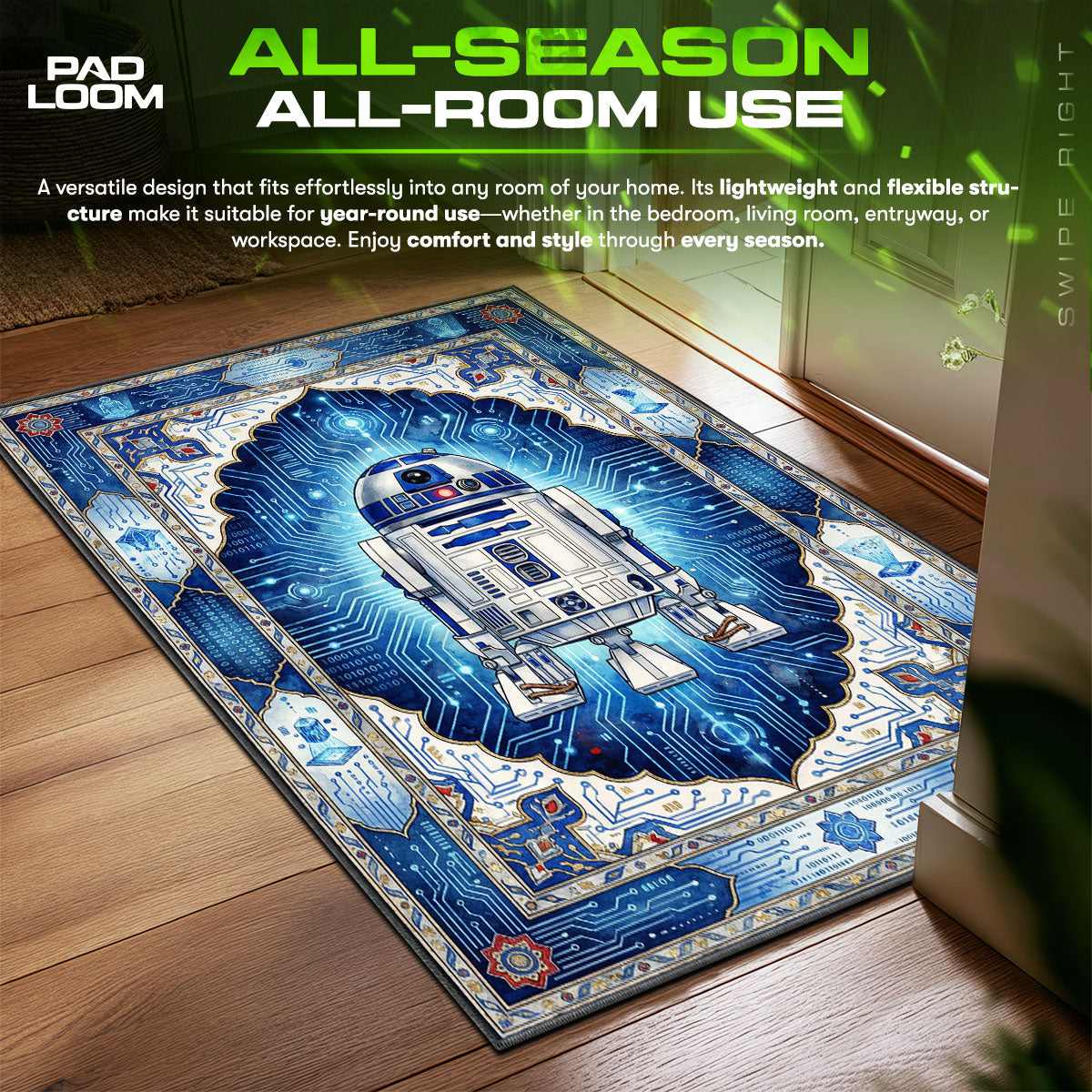 R2 D2 Digital Circuit Star Wars Room fan rug — premium quality print